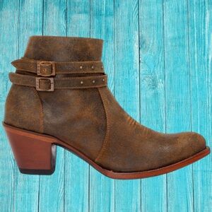 SHYANNE COLLINS TAN GRAIN LEATHER CHUNKY HEEL MEDIUM TOE COUNTRY WESTERN BOOTS